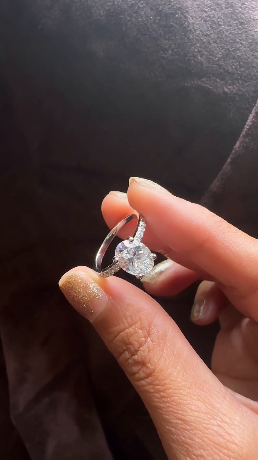Vittoria Oval Diamond Band Moissanite Engagement Ring