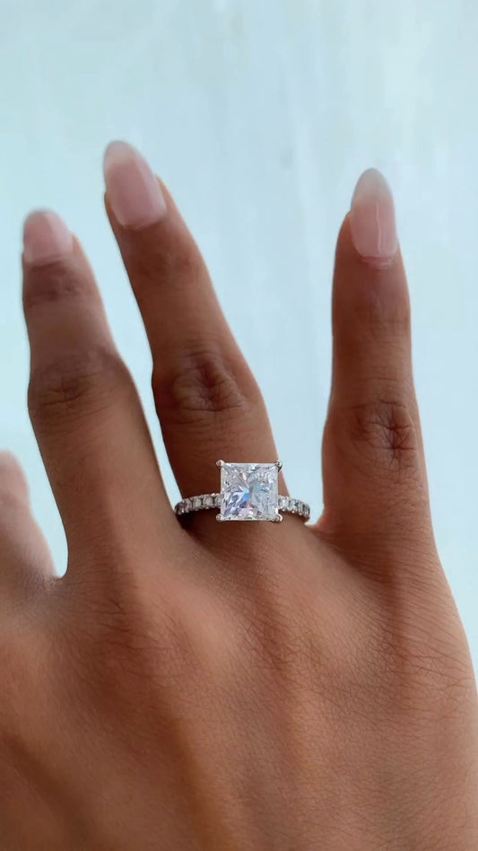 Vittoria Princess Diamond Band Moissanite Engagement Ring