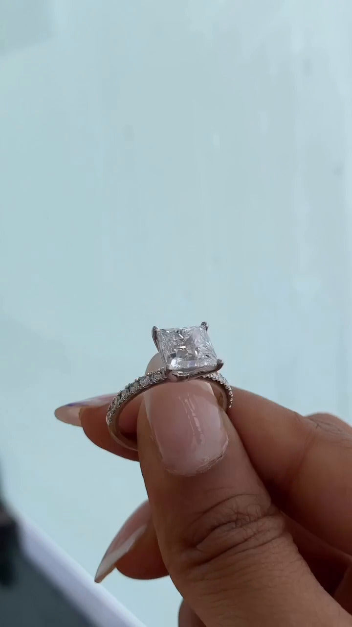 Vittoria Princess Diamond Band Moissanite Engagement Ring
