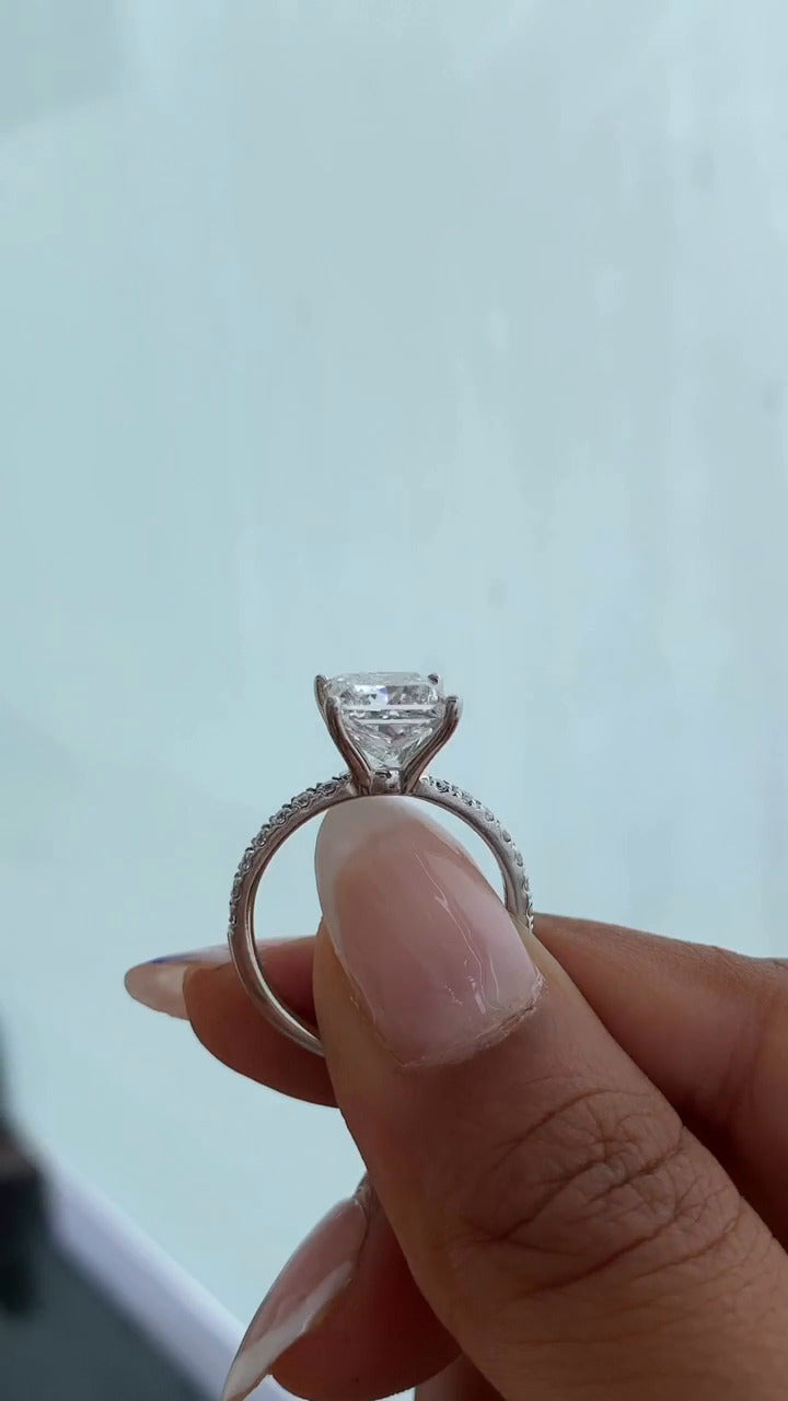 Vittoria Princess Diamond Band Moissanite Engagement Ring