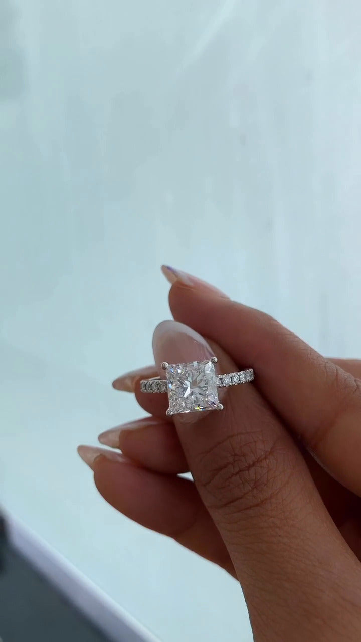 Vittoria Princess Diamond Band Moissanite Engagement Ring