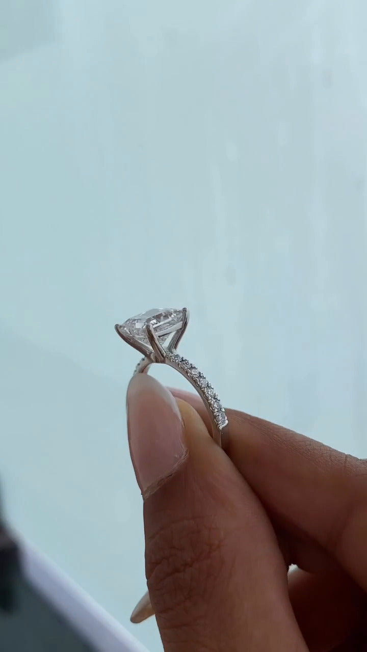 Vittoria Princess Diamond Band Moissanite Engagement Ring
