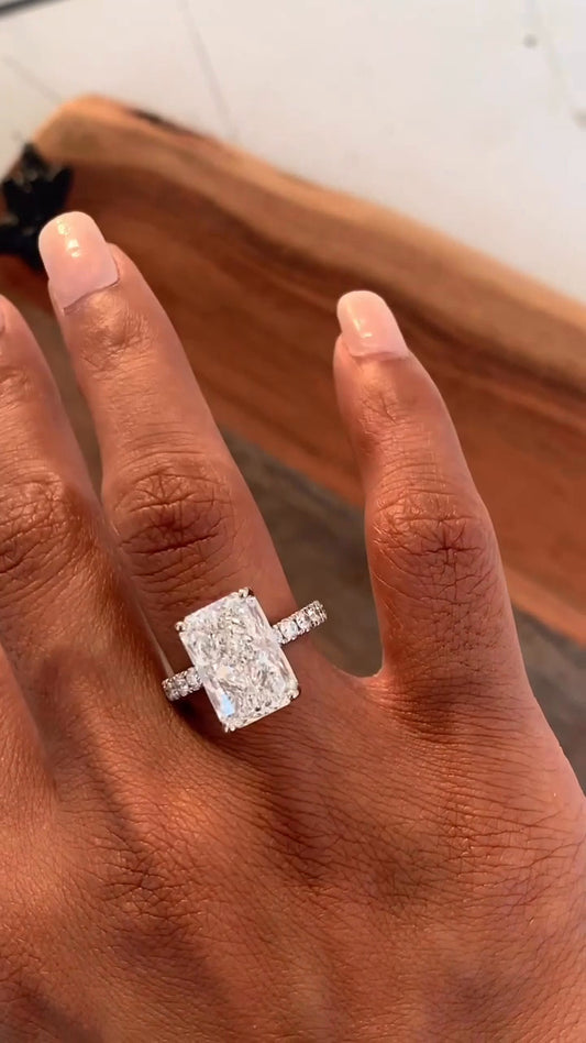 Vittoria Radiant Diamond Band Moissanite Engagement Ring