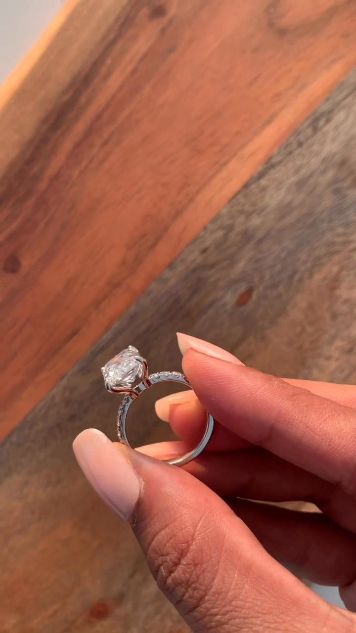 Vittoria Radiant Diamond Band Moissanite Engagement Ring