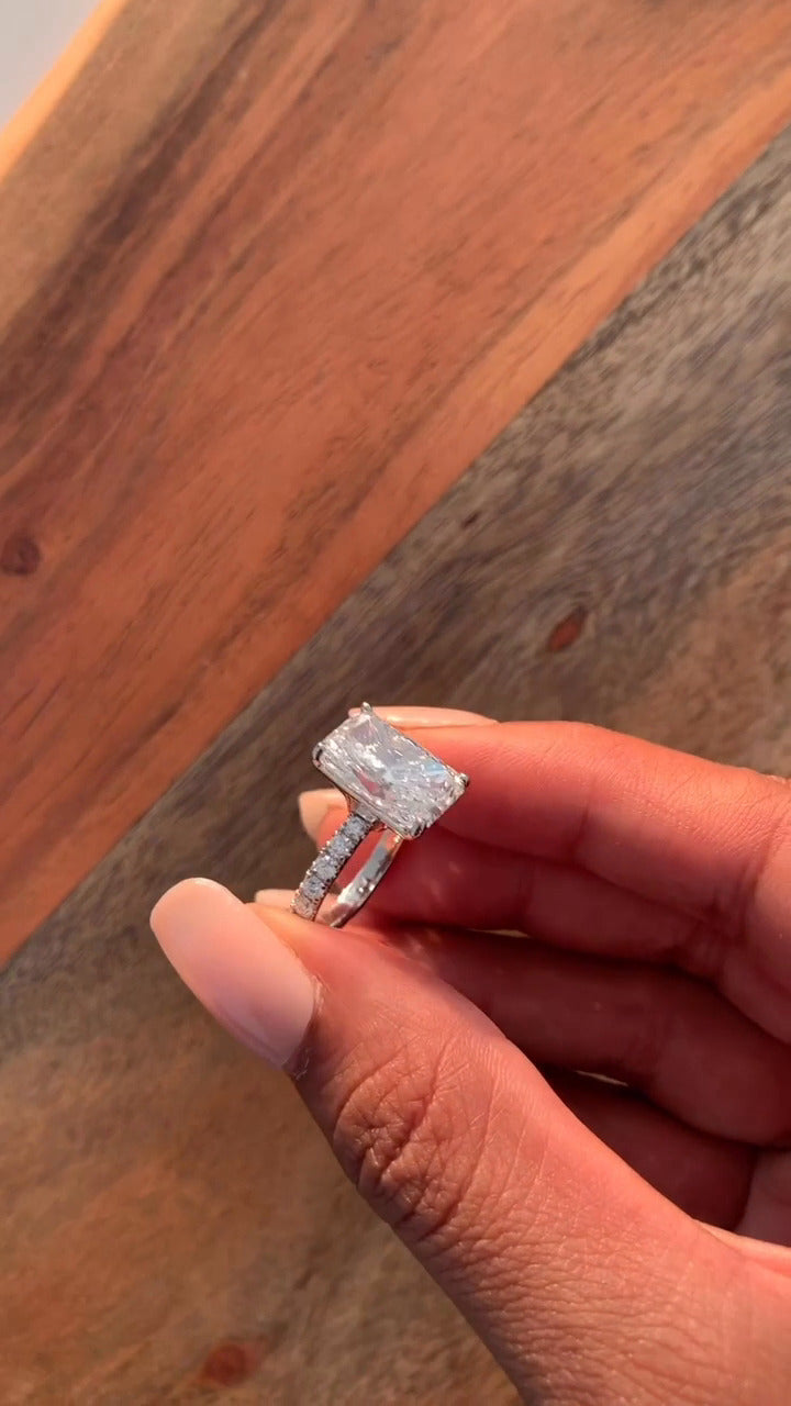 Vittoria Radiant Diamond Band Moissanite Engagement Ring