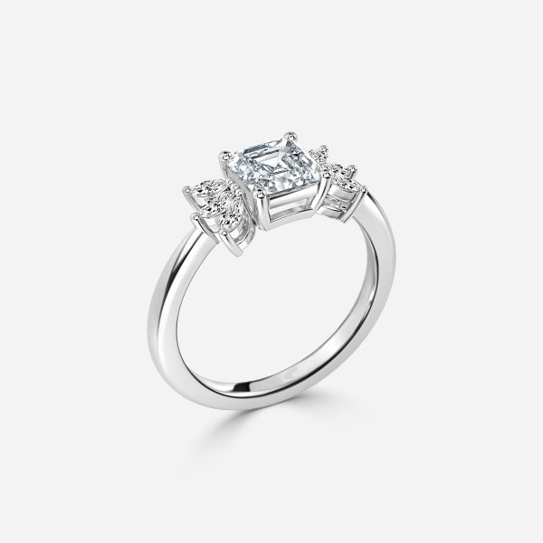 Fia Asscher Three Stone Moissanite Engagement Ring