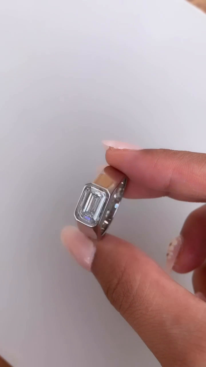 Wren Emerald Bezel Moissanite Engagement Ring