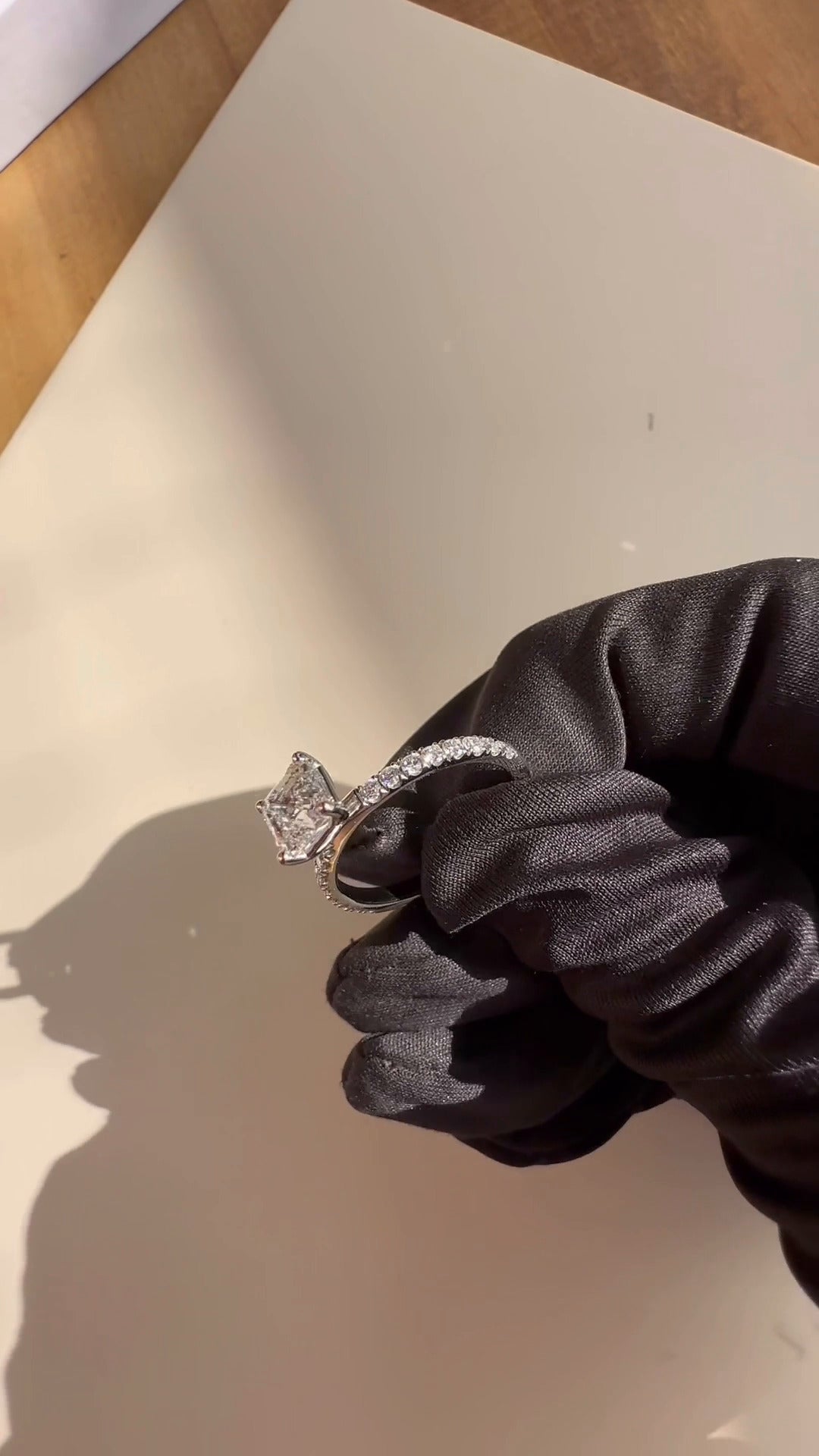 Yati Asscher Diamond Band Moissanite Engagement Ring