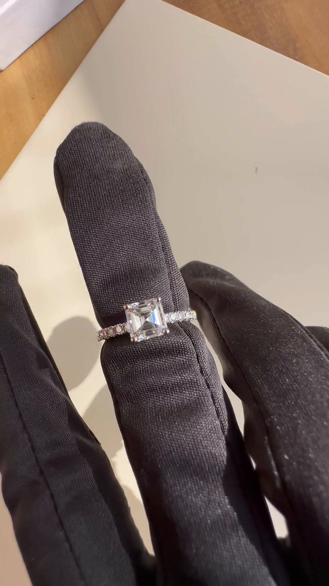 Yati Asscher Diamond Band Moissanite Engagement Ring