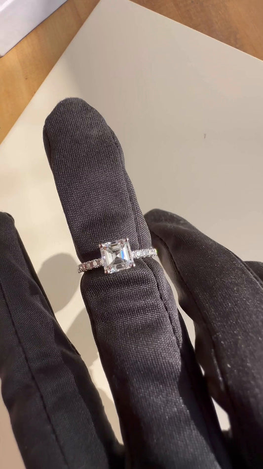 Yati Asscher Diamond Band Moissanite Engagement Ring