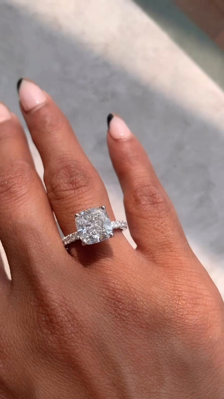Yati Cushion Diamond Band Moissanite Engagement Ring