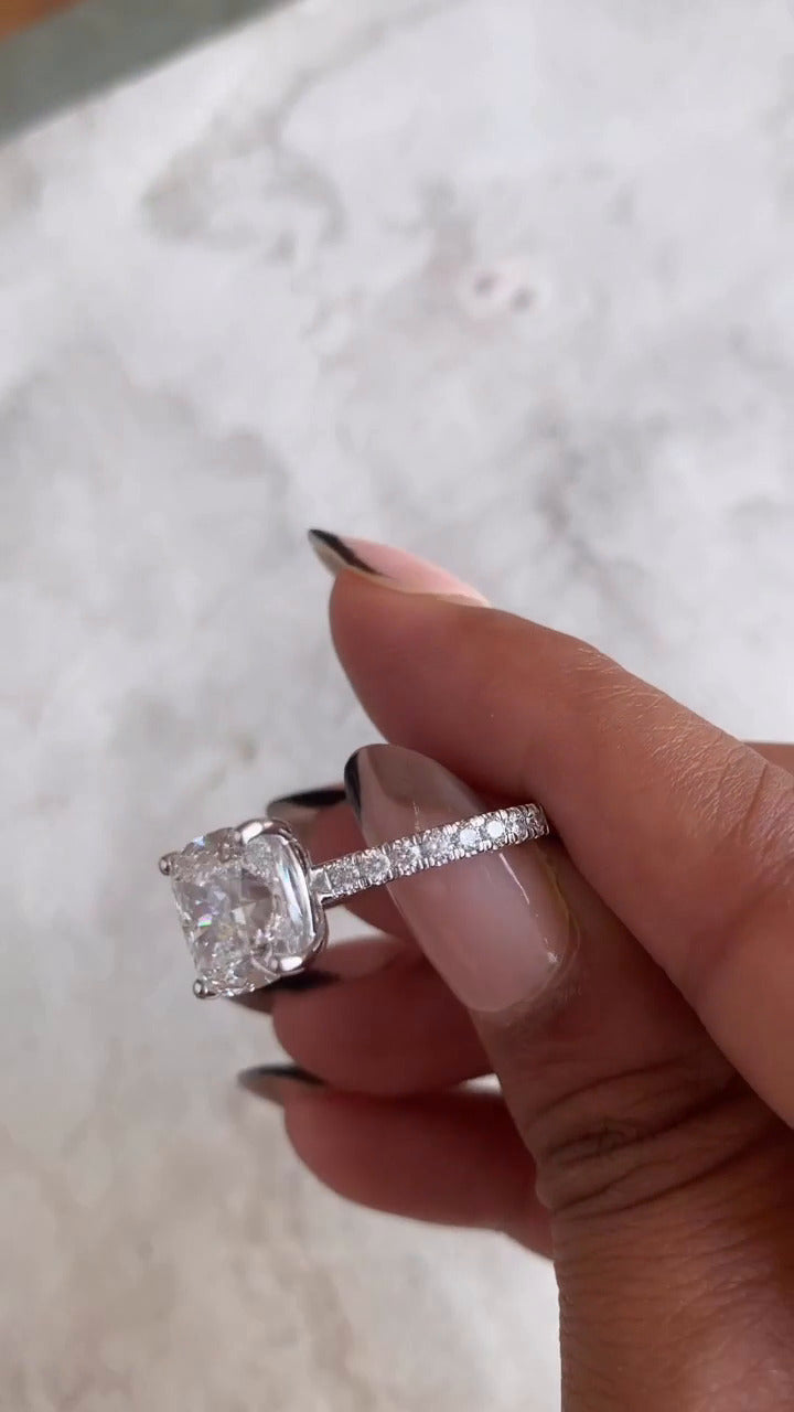 Yati Cushion Diamond Band Moissanite Engagement Ring