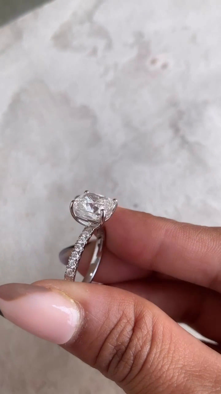 Yati Cushion Diamond Band Moissanite Engagement Ring