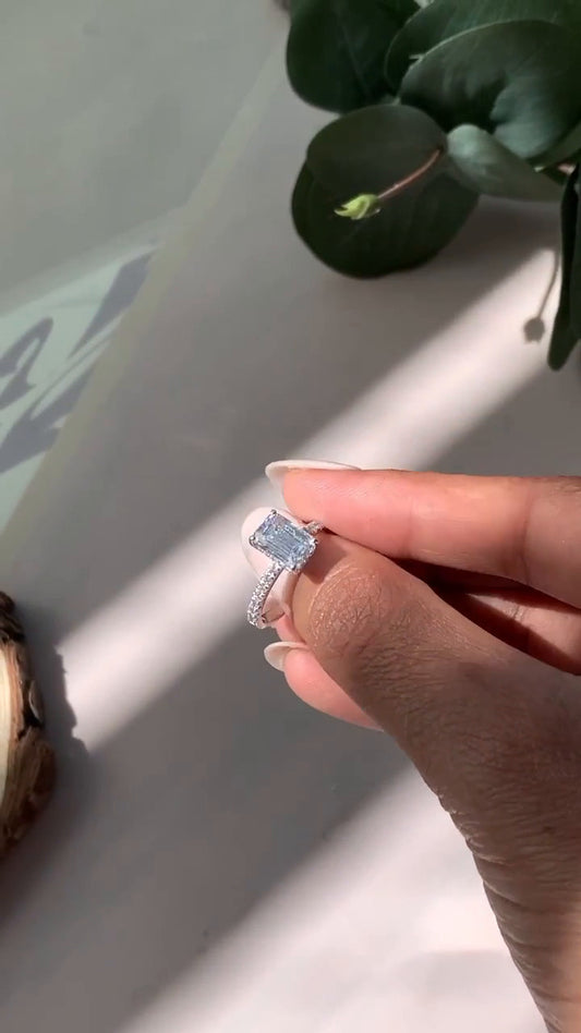 Yati Emerald Diamond Band Moissanite Engagement Ring