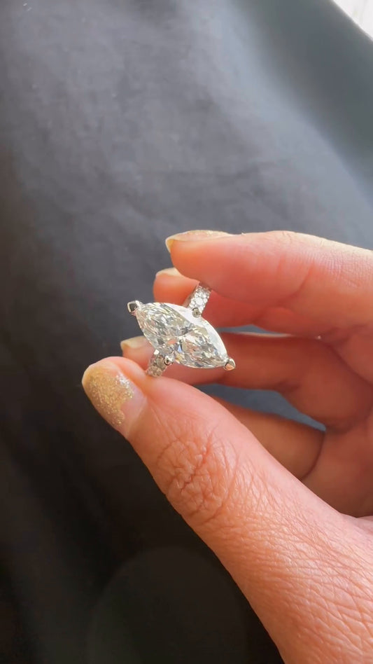 Yati Marquise Diamond Band Moissanite Engagement Ring