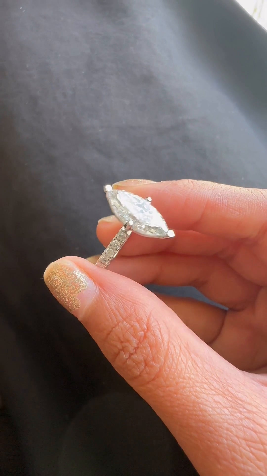 Yati Marquise Diamond Band Moissanite Engagement Ring