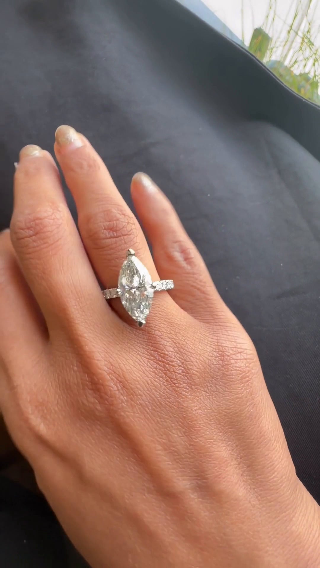 Yati Marquise Diamond Band Moissanite Engagement Ring