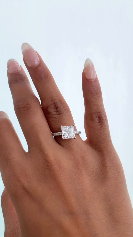Yati Princess Diamond Band Moissanite Engagement Ring