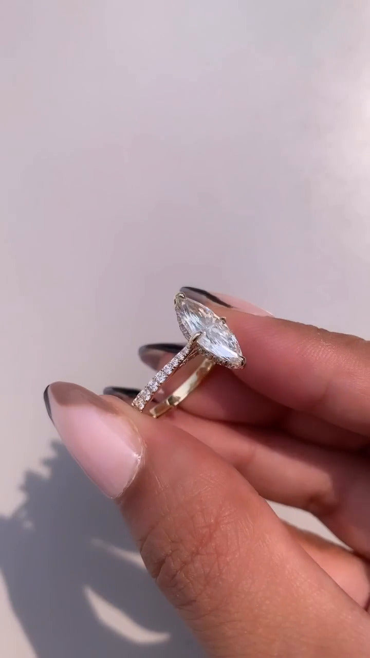 Yvette Marquise Hidden Halo Moissanite Engagement Ring