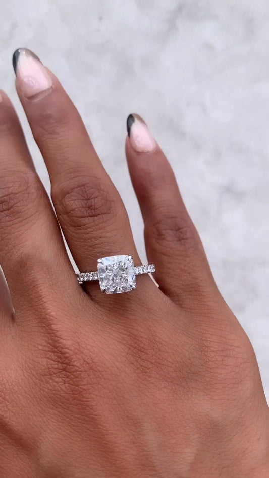 Zanna Cushion Hidden Halo Moissanite Engagement Ring