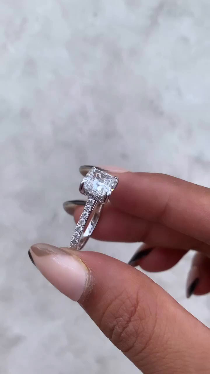 Zanna Cushion Hidden Halo Moissanite Engagement Ring