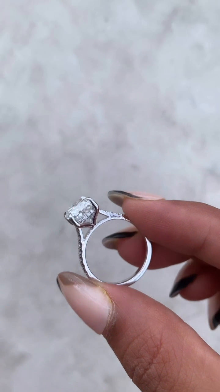 Zanna Cushion Hidden Halo Moissanite Engagement Ring