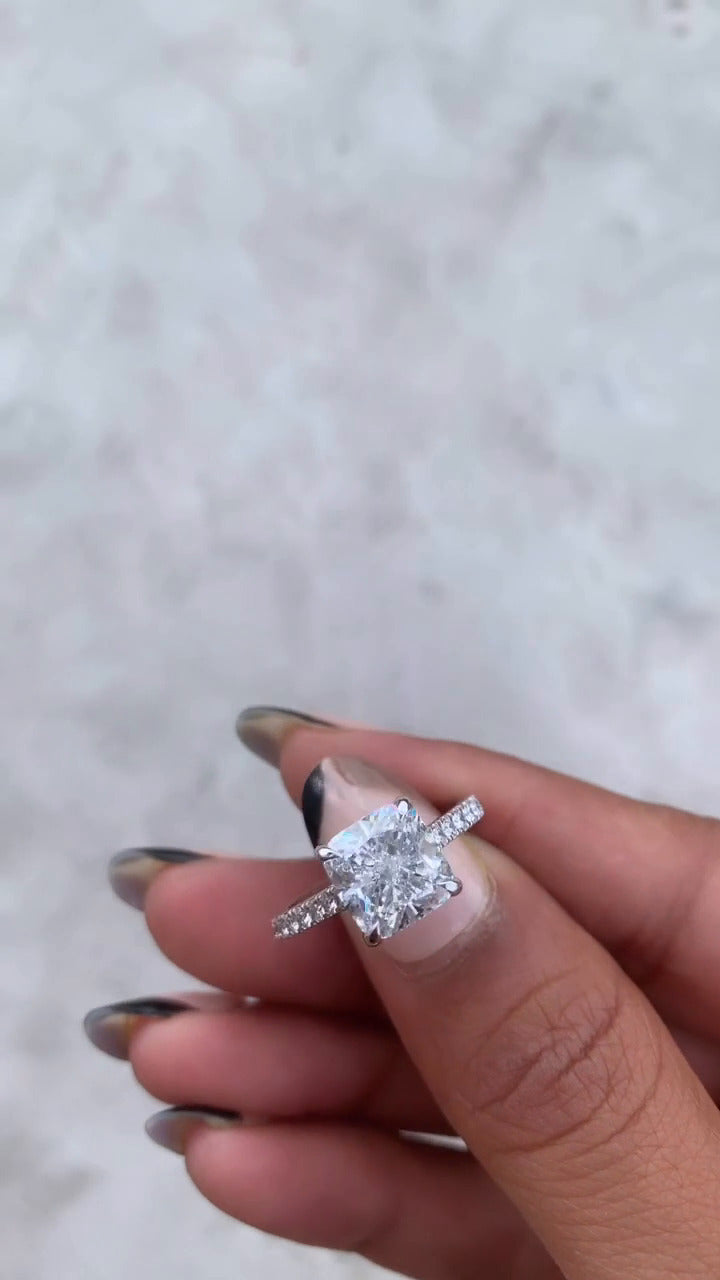 Zanna Cushion Hidden Halo Moissanite Engagement Ring