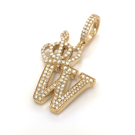 1.30 CT Moissanite Iced Out Letter "W" Queen Crown Pendant