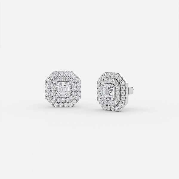 Asscher Moissanite Double Halo Earrings