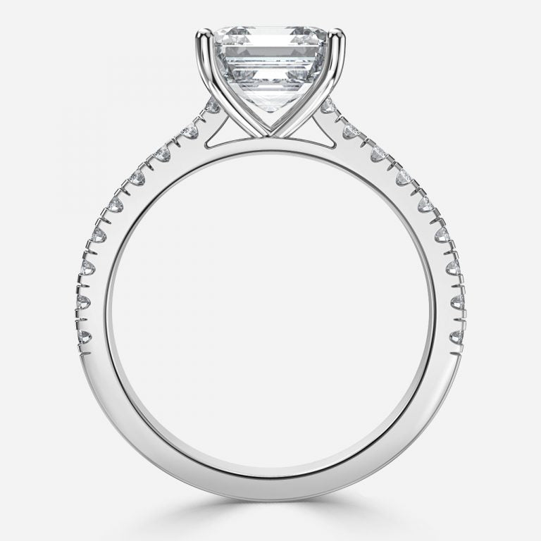 Halcyon Asscher Diamond Band Moissanite Engagement Ring