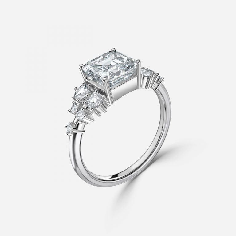 Kassidy Asscher Cluster Moissanite Engagement Ring