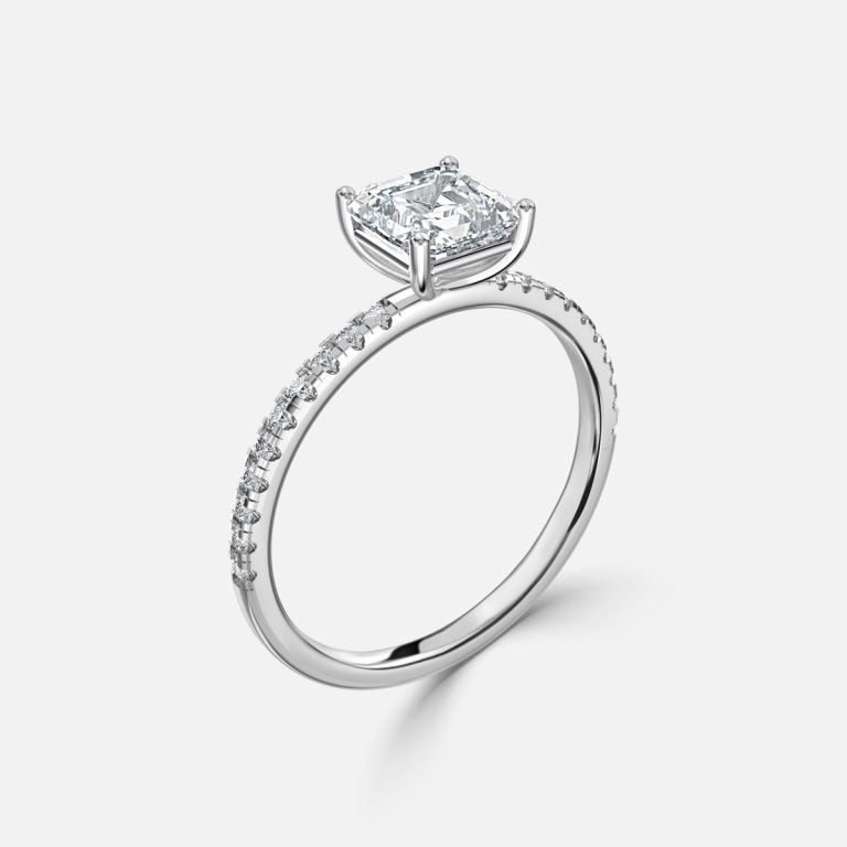 Yati Asscher Diamond Band Moissanite Engagement Ring