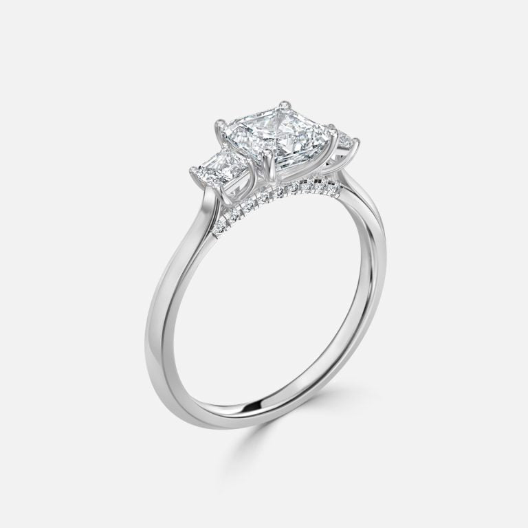 Elspeth Asscher Three Stone Moissanite Engagement Ring