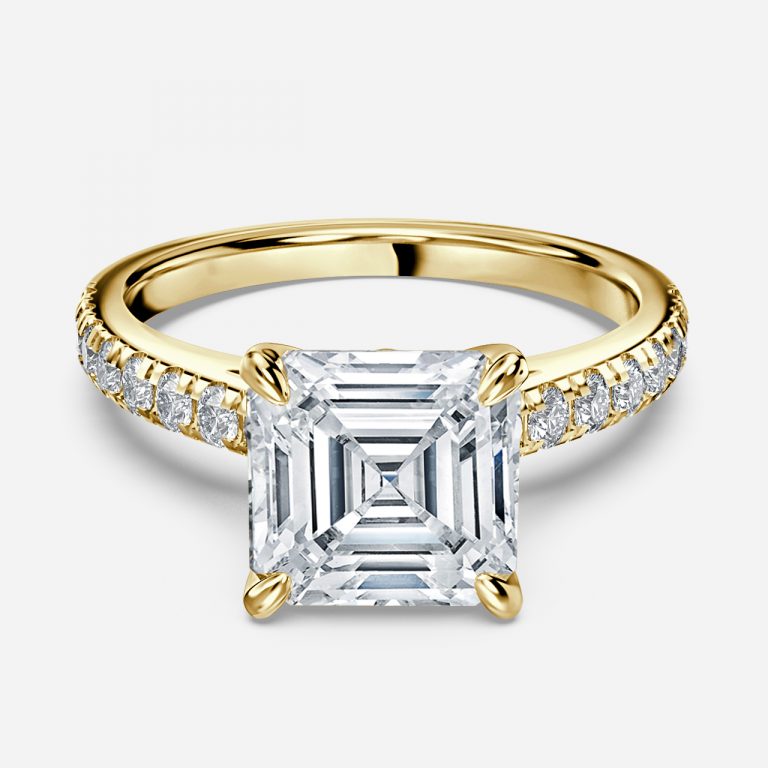 Aveline Asscher Diamond Band Moissanite Engagement Ring