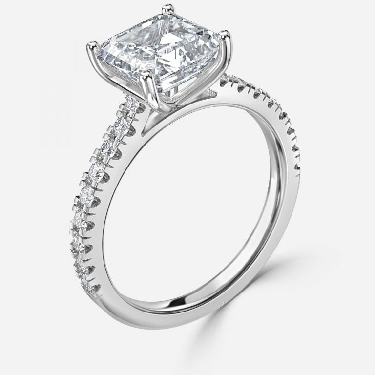 Halcyon Asscher Diamond Band Moissanite Engagement Ring