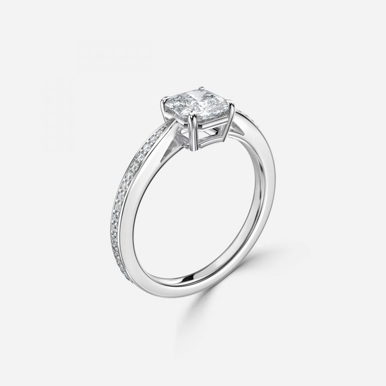 Isolde Asscher Diamond Band Moissanite Engagement Ring