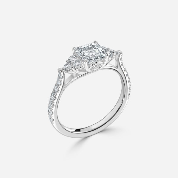 Galatea Asscher Three Stone Moissanite Engagement Ring