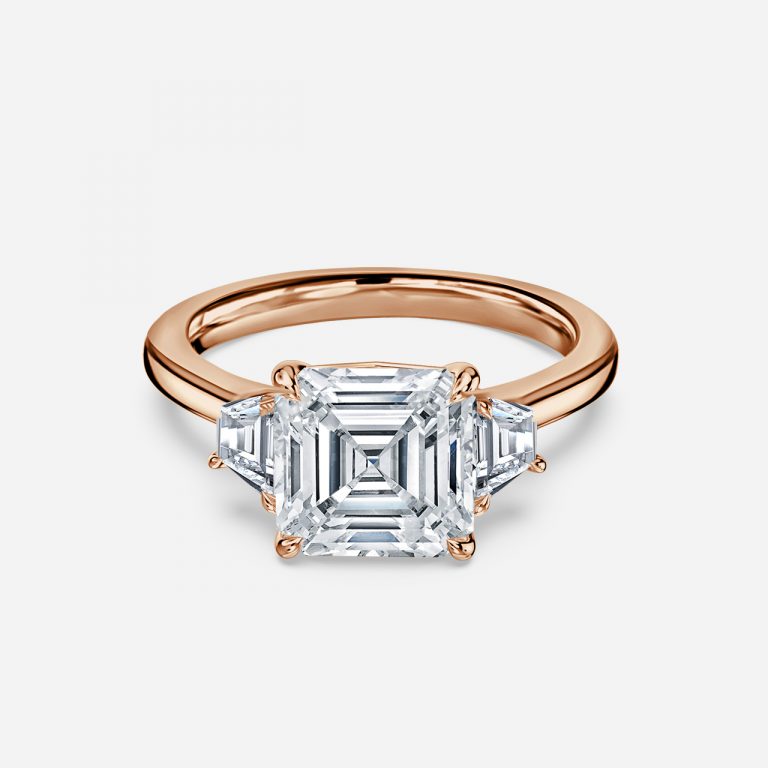 Rain Asscher Three Stone Moissanite Engagement Ring