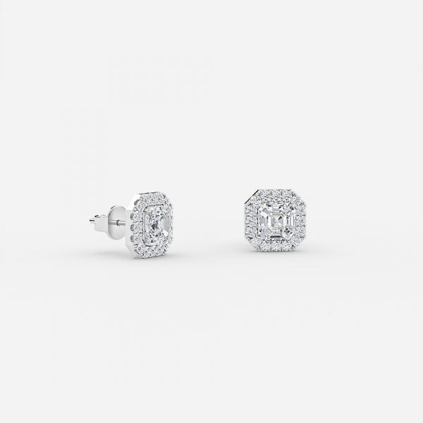 Asscher Moissanite Halo Earrings