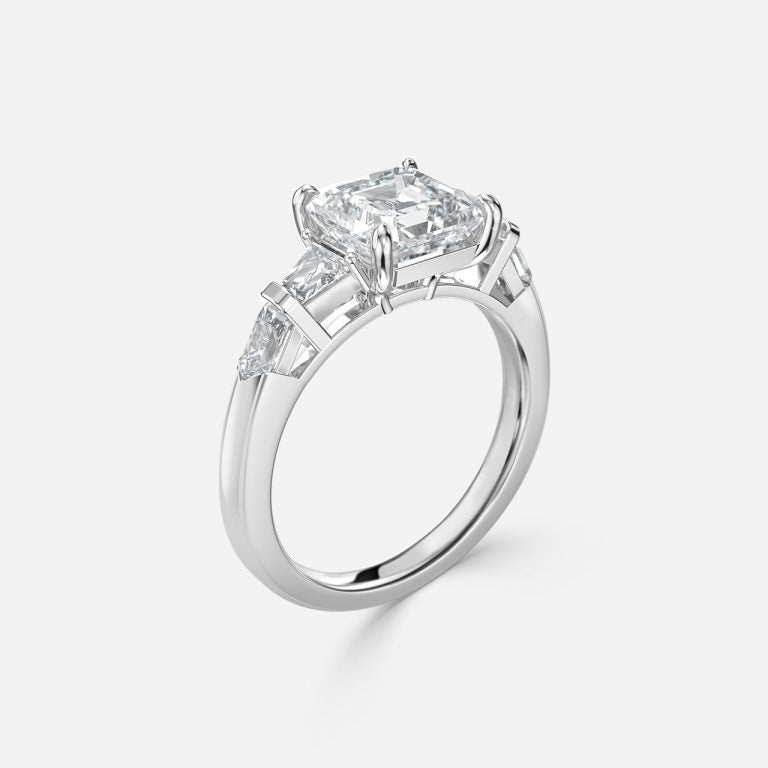 Maida Asscher Three Stone Moissanite Engagement Ring