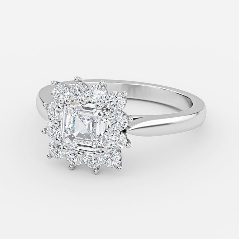 Vesper Asscher Cluster Moissanite Engagement Ring