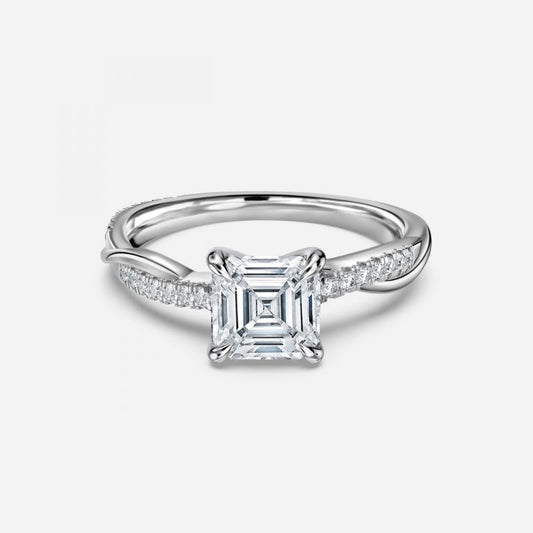 Tatiana Asscher Diamond Band Moissanite Engagement Ring