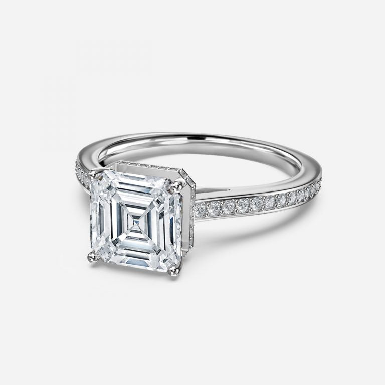 Inez Asscher Hidden Halo Moissanite Engagement Ring