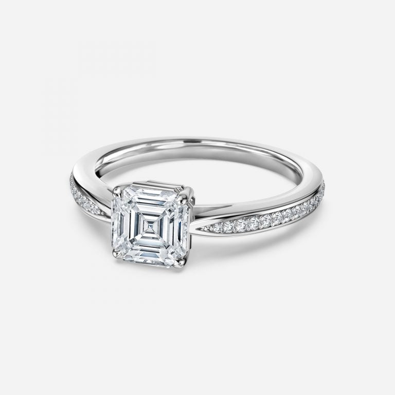 Isolde Asscher Diamond Band Moissanite Engagement Ring