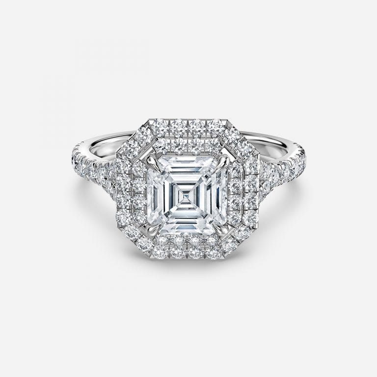 Afton Asscher Halo Moissanite Engagement Ring