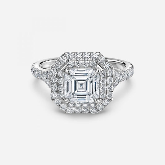 Afton Asscher Halo Moissanite Engagement Ring