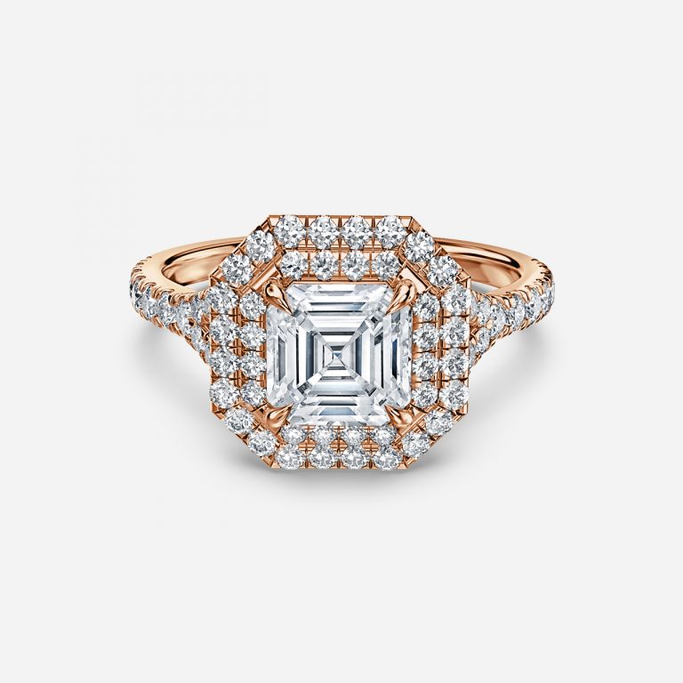 Afton Asscher Halo Moissanite Engagement Ring