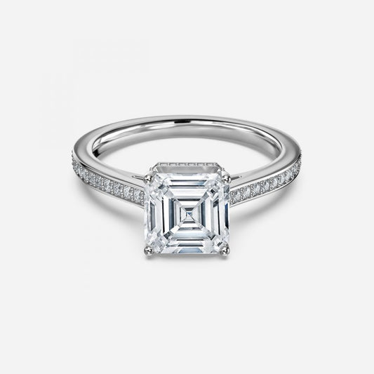 Inez Asscher Hidden Halo Moissanite Engagement Ring