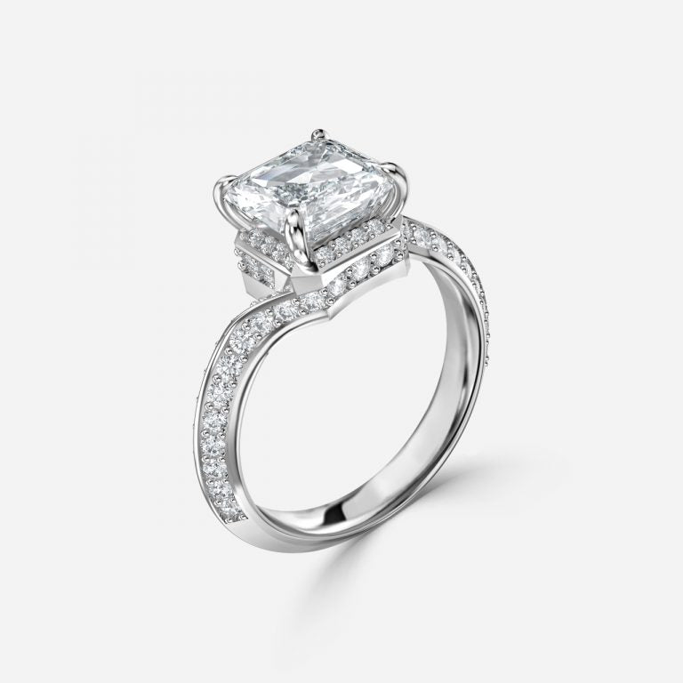 Bellatrix Asscher Hidden Halo Moissanite Engagement Ring