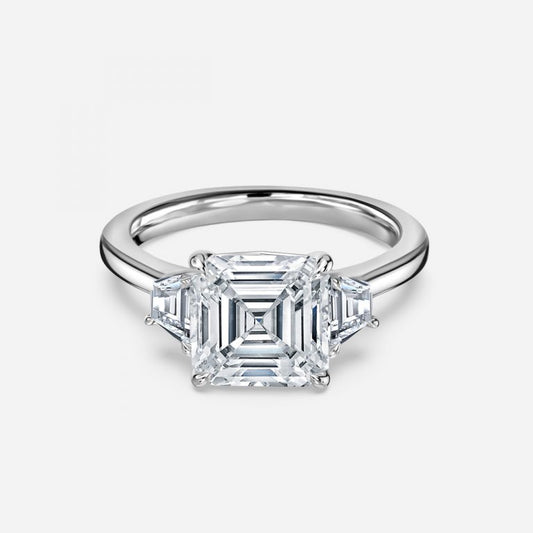 Rain Asscher Three Stone Moissanite Engagement Ring